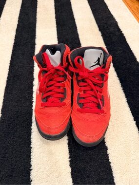 USED* Jordan Red and Black Suede High-Top Sneakers TORO